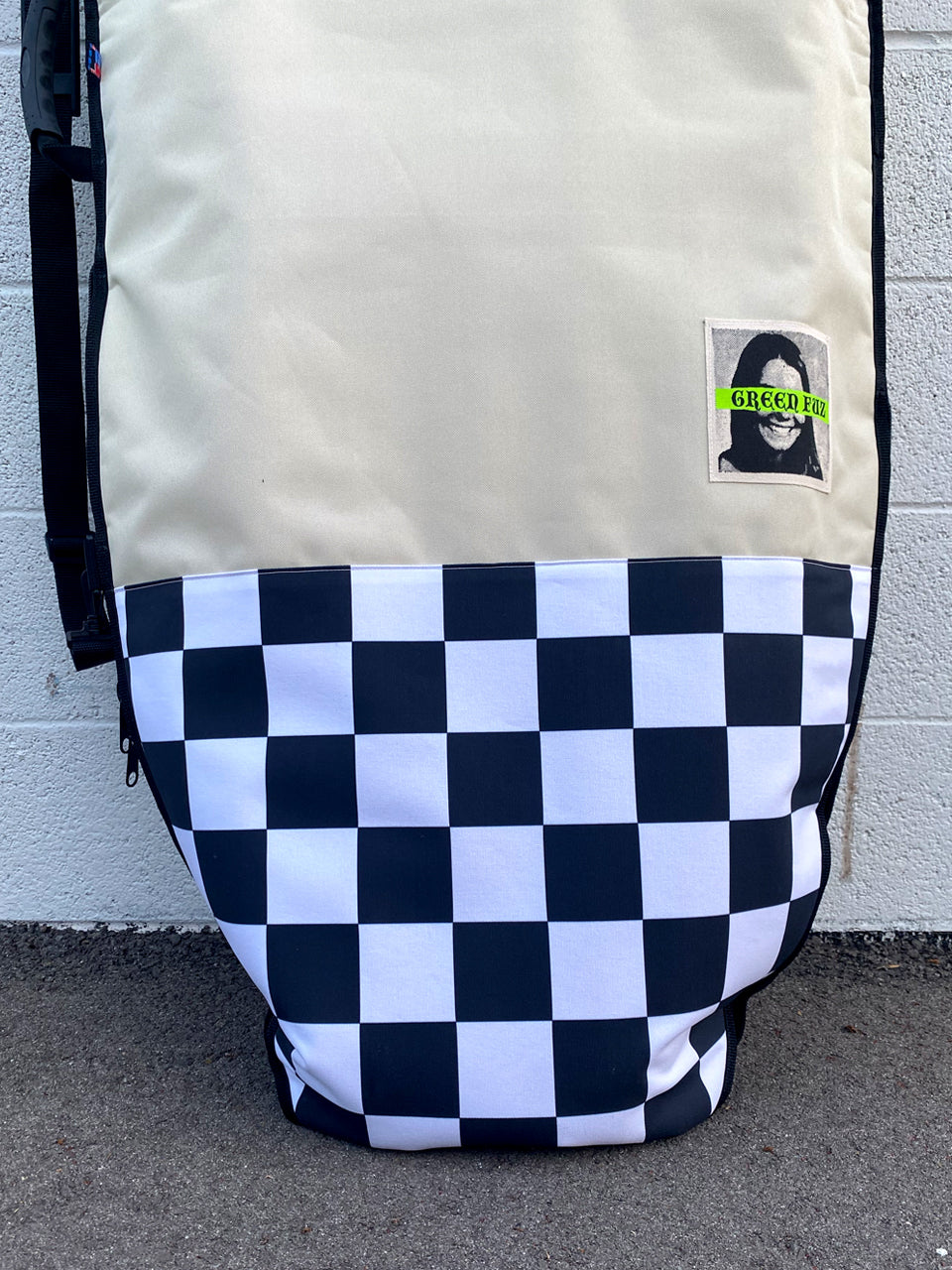 Green Fuz Checker Padded Surfboard Bag FIsh Zoom