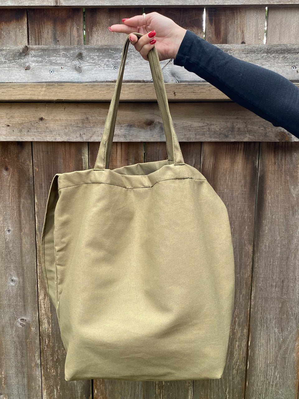 Green Fuz Canvas Tote Army Back