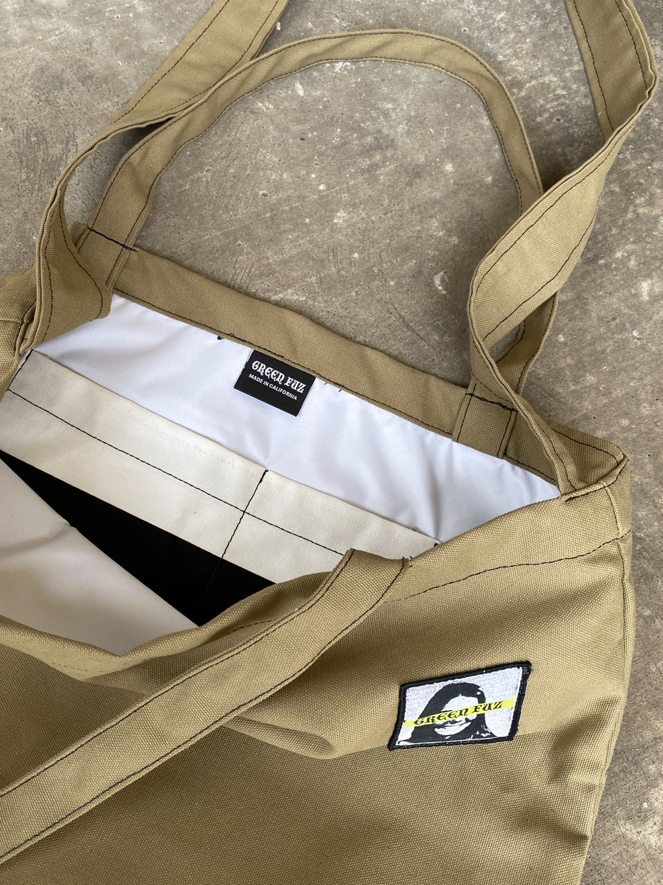 Green Fuz Canvas Tote Army Inside