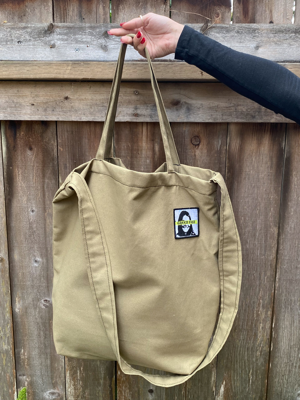 Green Fuz Canvas Tote Army