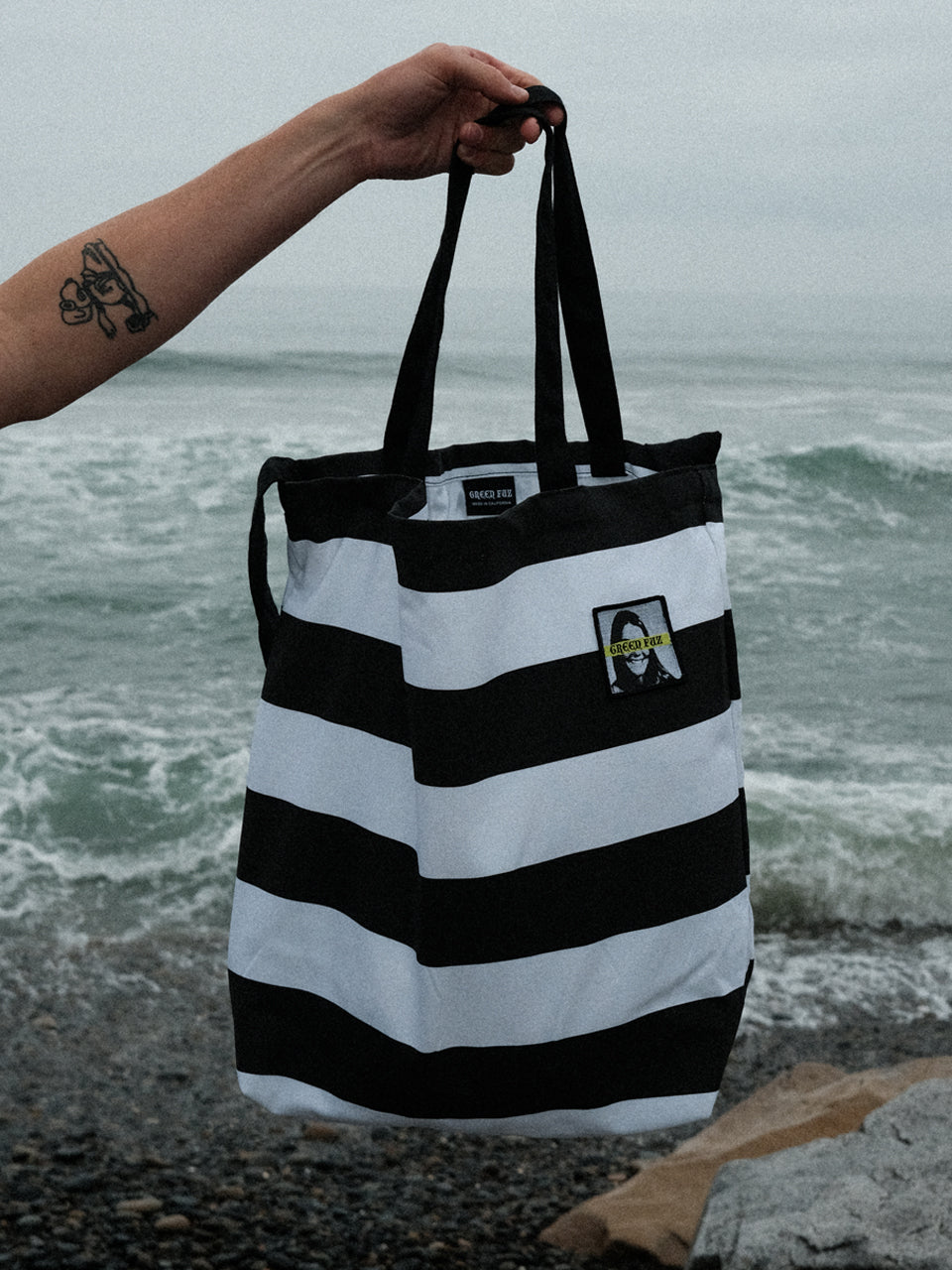 Green Fuz Beach City Bag - Stripes