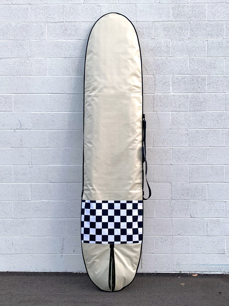 Green Fuz Checker Padded Surfboard Bag Longboard Back